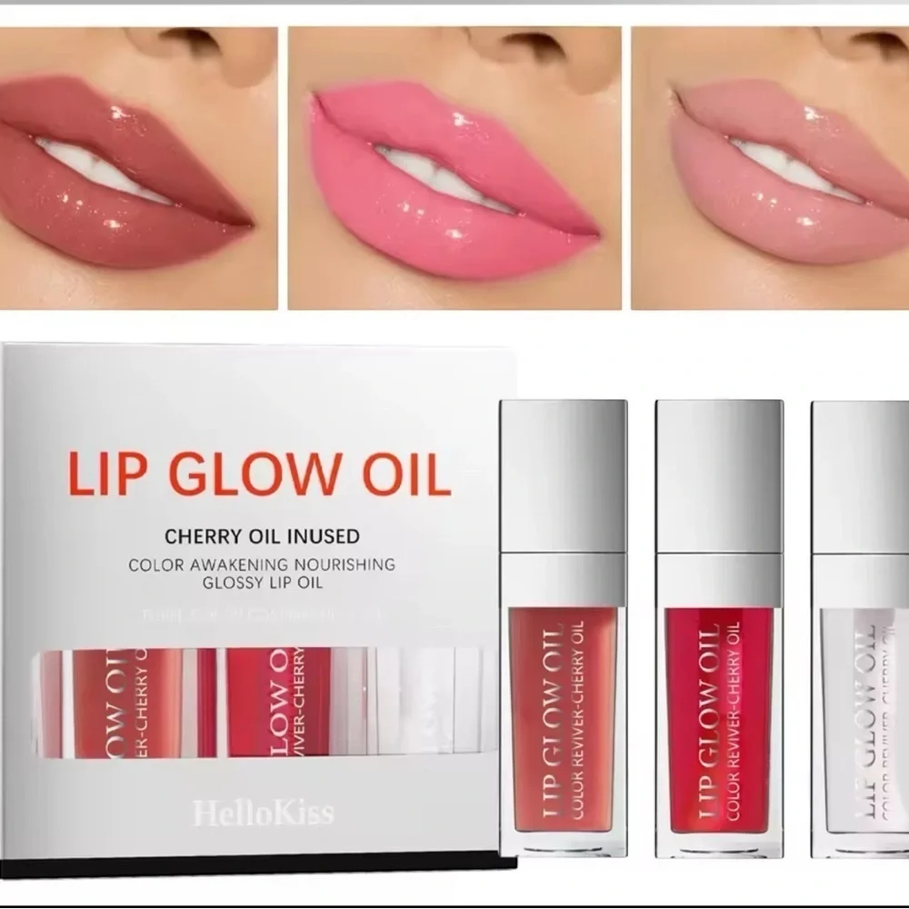 Lip Glow Oil Trio - Cherry Red, Soft Pink, Clear